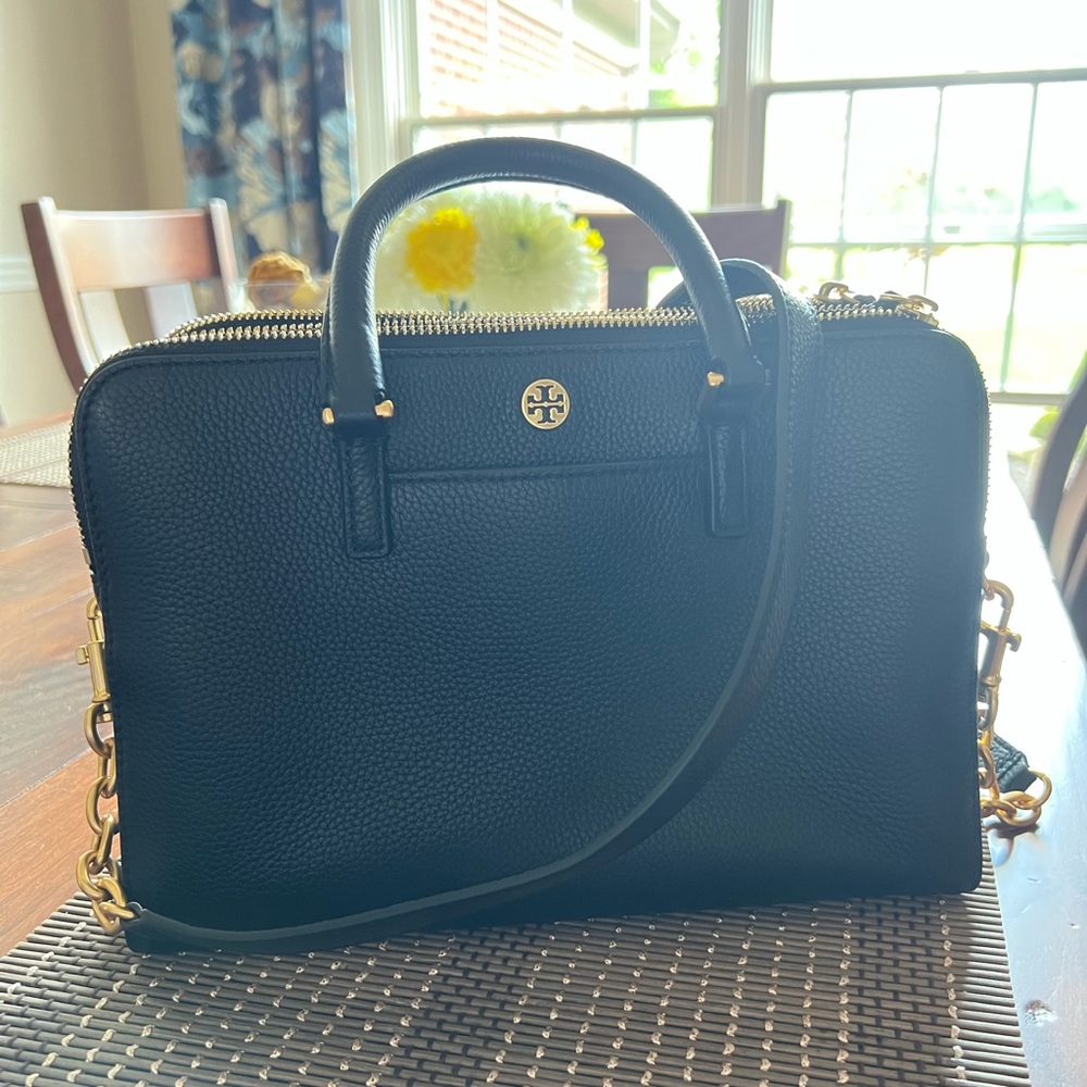 Tory Burch black pebbled leather satchel